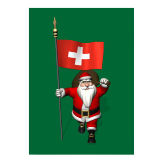 Santa Claus With Ensign Of Switzerland Poster