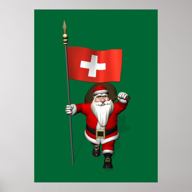 Santa Claus With Ensign Of Switzerland Poster (Front)