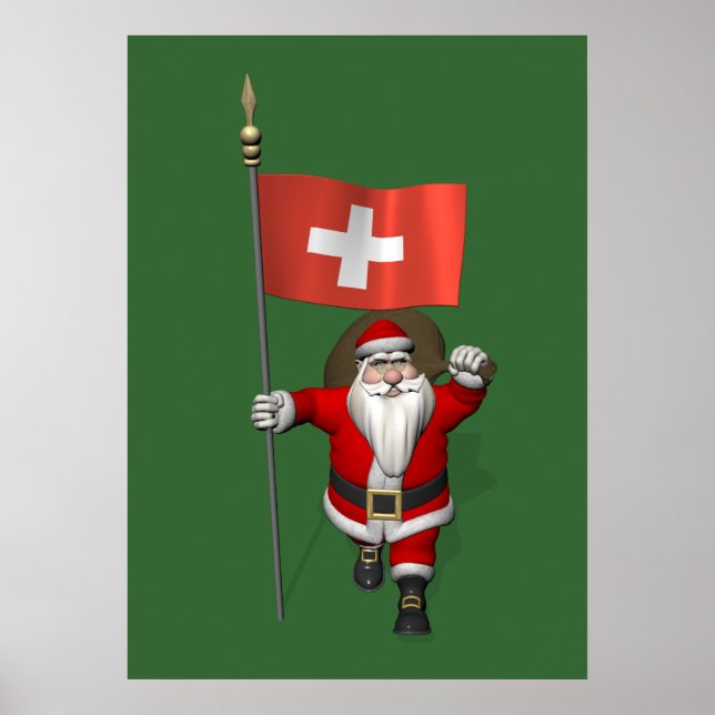 Santa Claus With Ensign Of Switzerland Poster (Front)