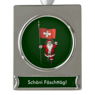 Santa Claus With Ensign Of Switzerland Silver Plated Banner Ornament