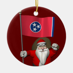 Santa Claus With Ensign Of Tennessee Ceramic Ornament