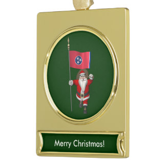 Santa Claus With Ensign Of Tennessee Gold Plated Banner Ornament
