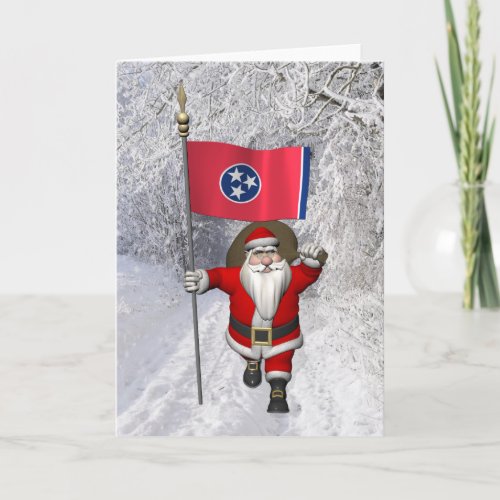Santa Claus With Ensign Of Tennessee Holiday Card