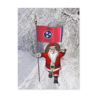 Santa Claus With Ensign Of Tennessee Holiday Postcard