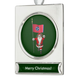 Santa Claus With Ensign Of Tennessee Silver Plated Banner Ornament