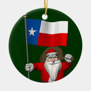 Santa Claus With Ensign Of Texas Ceramic Ornament
