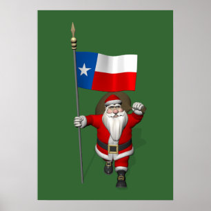 Santa Claus With Ensign Of Texas Poster