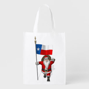 Santa Claus With Ensign Of Texas Reusable Grocery Bag