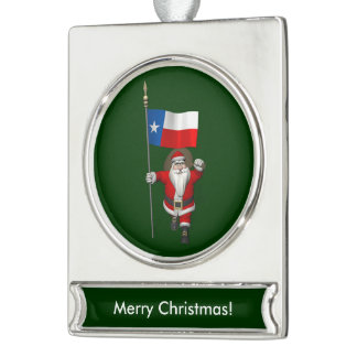 Santa Claus With Ensign Of Texas Silver Plated Banner Ornament