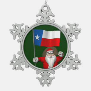 Santa Claus With Ensign Of Texas Snowflake Pewter Christmas Ornament
