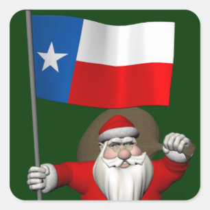 Santa Claus With Ensign Of Texas Square Sticker