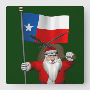 Santa Claus With Ensign Of Texas Square Wall Clock