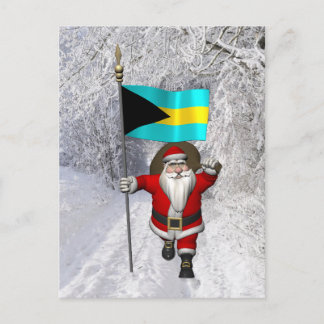 Santa Claus With Ensign Of The Bahamas Holiday Postcard