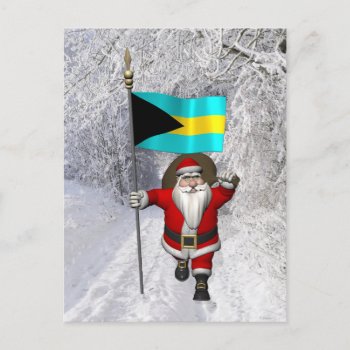 Santa Claus With Ensign Of The Bahamas Holiday Postcard by santa_world_flags at Zazzle