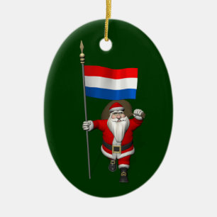Santa Claus With Ensign Of The Netherlands Ceramic Ornament