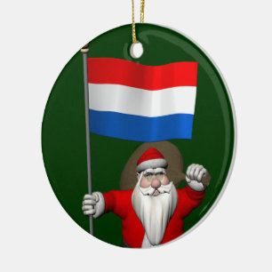 Santa Claus With Ensign Of The Netherlands Ceramic Ornament