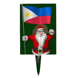 Santa Claus With Ensign Of The Philippines Cake Topper