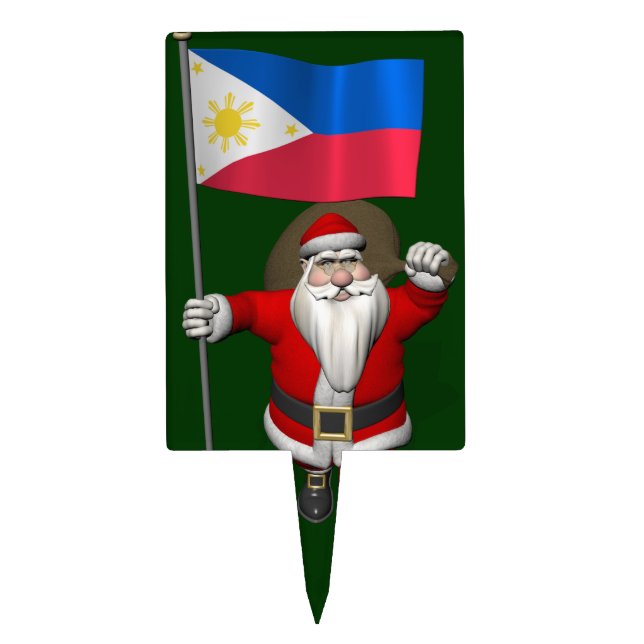 Santa Claus With Ensign Of The Philippines Cake Topper (Front)