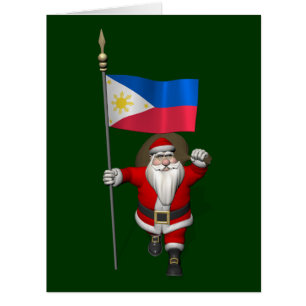 Santa Claus With Ensign Of The Philippines Cards