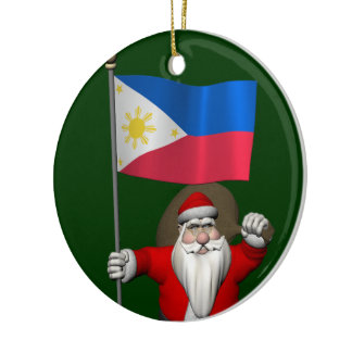 Santa Claus With Ensign Of The Philippines Ceramic Ornament