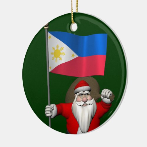 Santa Claus With Ensign Of The Philippines Ceramic Ornament