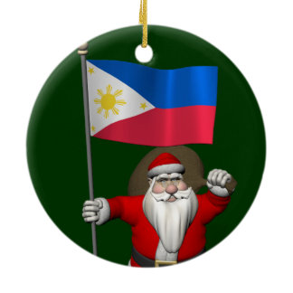 Santa Claus With Ensign Of The Philippines Ceramic Ornament