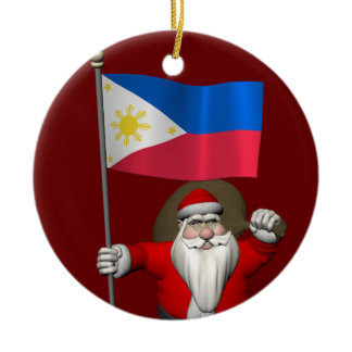 Santa Claus With Ensign Of The Philippines Ceramic Ornament
