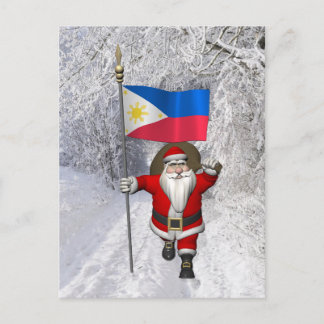 Santa Claus With Ensign Of The Philippines Holiday Postcard