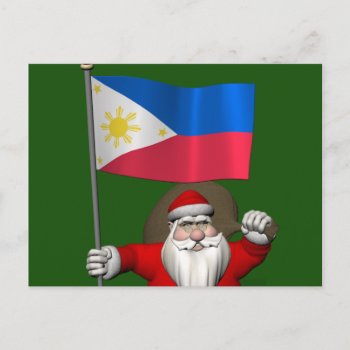 Santa Claus With Ensign Of The Philippines Holiday Postcard by santa_world_flags at Zazzle