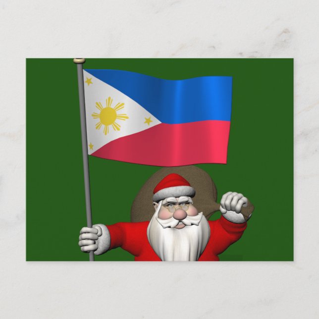 Santa Claus With Ensign Of The Philippines Holiday Postcard (Front)