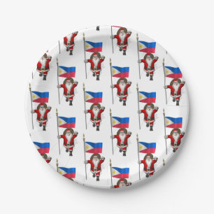Santa Claus With Ensign Of The Philippines Paper Plates