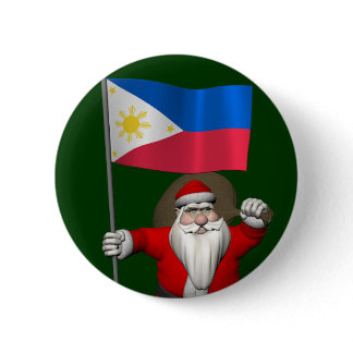 Santa Claus With Ensign Of The Philippines Pinback Button
