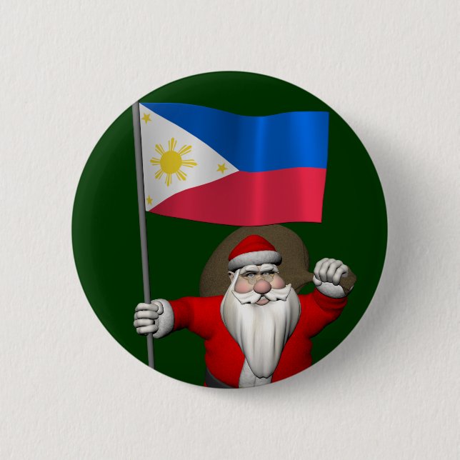 Santa Claus With Ensign Of The Philippines Pinback Button (Front)