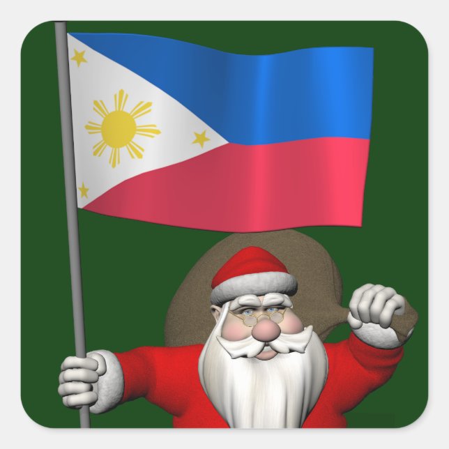 Santa Claus With Ensign Of The Philippines Square Sticker (Front)