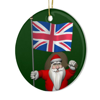 Santa Claus With Ensign Of The UK Ceramic Ornament