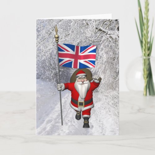 Santa Claus With Ensign Of The UK Holiday Card