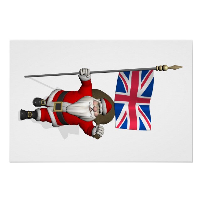 Santa Claus With Ensign Of The UK Poster (Front)
