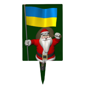 Santa Claus With Ensign Of The Ukraine Cake Topper