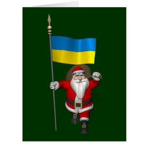 Santa Claus With Ensign Of The Ukraine Cards