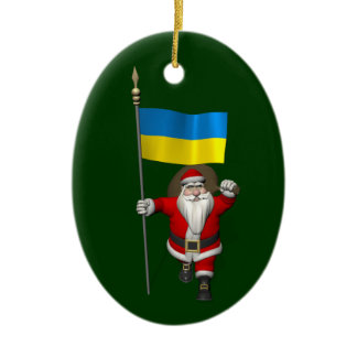 Santa Claus With Ensign Of The Ukraine Ceramic Ornament