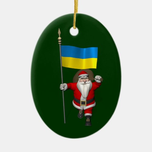 Santa Claus With Ensign Of The Ukraine Ceramic Ornament