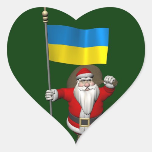 Santa Claus With Ensign Of The Ukraine Heart Sticker