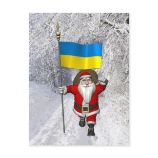 Santa Claus With Ensign Of The Ukraine Holiday Postcard
