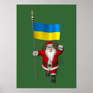 Santa Claus With Ensign Of The Ukraine Poster