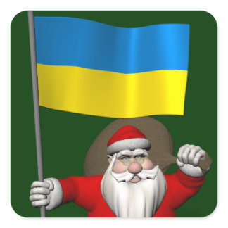 Santa Claus With Ensign Of The Ukraine Square Sticker
