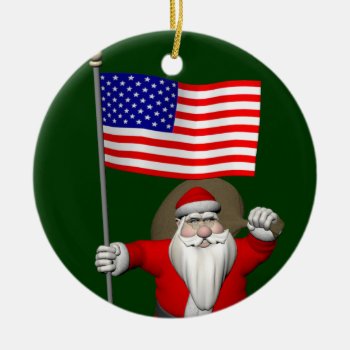 Santa Claus With Ensign Of The Usa Ceramic Ornament by santa_claus_usa at Zazzle