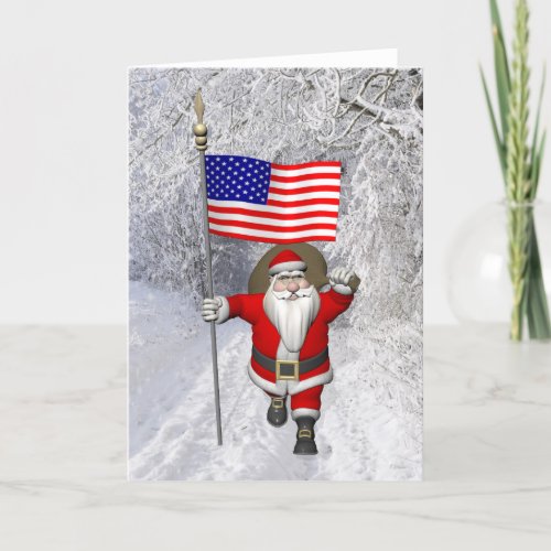 Santa Claus With Ensign Of The USA Holiday Card