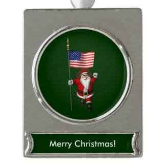 Santa Claus With Ensign Of The USA Silver Plated Banner Ornament