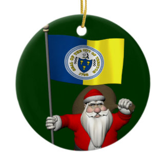 Santa Claus With Ensign Of Trenton NJ Ceramic Ornament