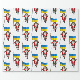 Santa Claus With Ensign Of Ukraine Wrapping Paper